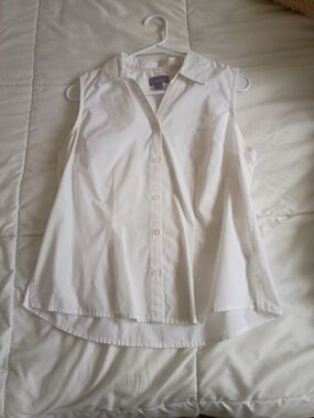 Sleeveless White Button-Down Shirt